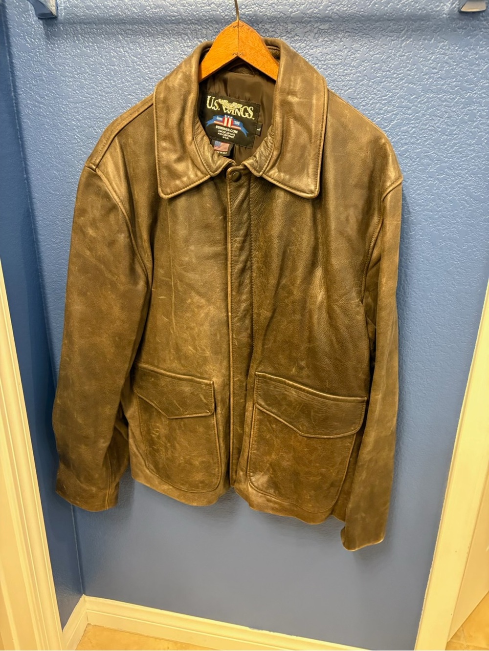 U.S. Wings Brown Leather Bomber Jacket